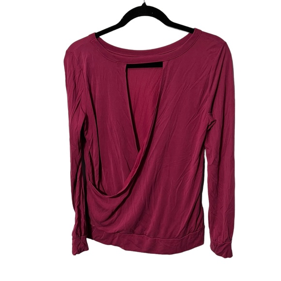 Loft Maroon Long Sleeve Open Back Pull Over Top Size Medium - Picture 2 of 4